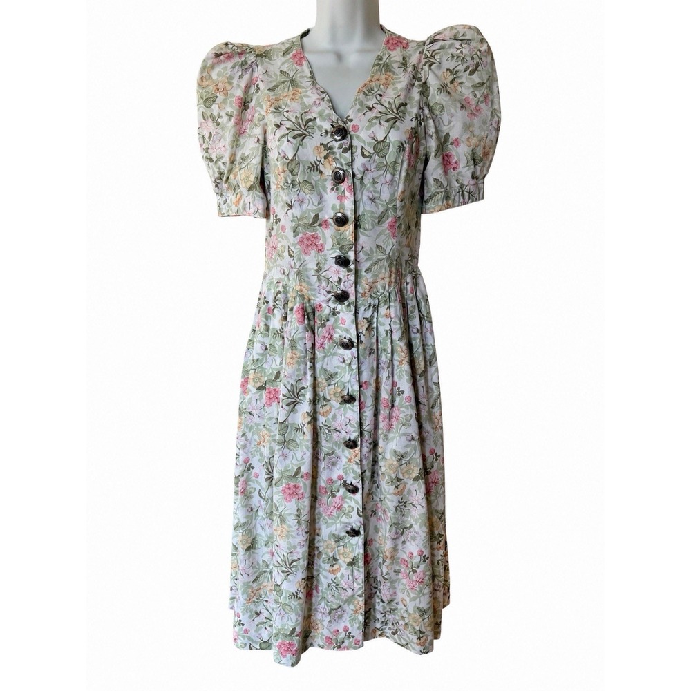Vintage‎ Berwin & Wolff Cottage Floral Midi S Dress Puff Sleeve 90s Puff Sleeves